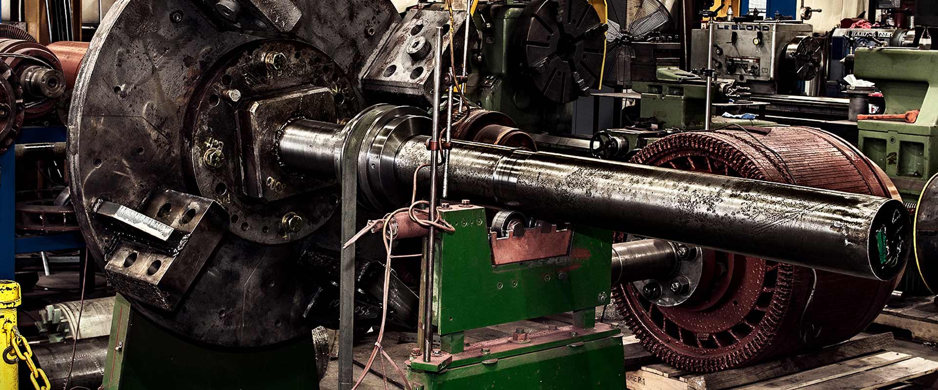 Electric motor shaft being repaired at the shop at Illiana Industrial Electric Motor Services of Valparaiso, Indiana.