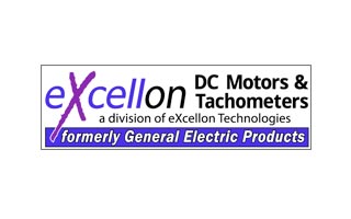 Excellon DC Motors & Tachometers logo with text: a division of excellon Technologies, formerly General Electric Products